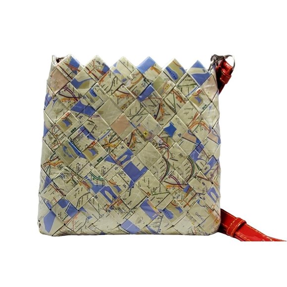 Nahui Ollin Recycled New York City Map Crossbody Shoulder Bag Purse w/Strap - Picture 6 of 8